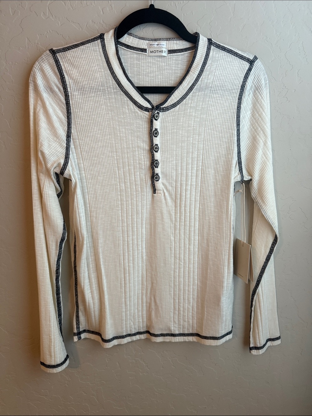 NWT MOTHER The Itty Bitty Pixie Henley Ribbed Top ~ Marshmellow